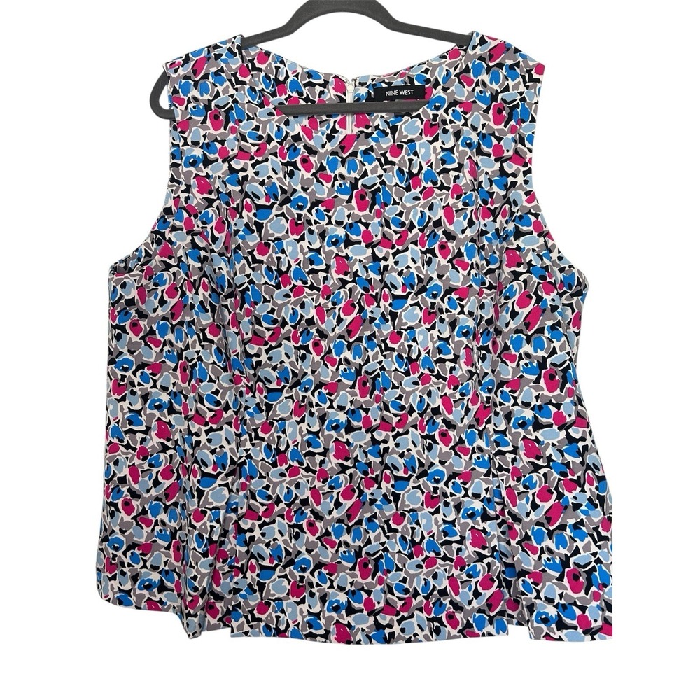 Nine West Blue Pink Gray Geometric Sleeveless Top Size 22 Stretch Tailored